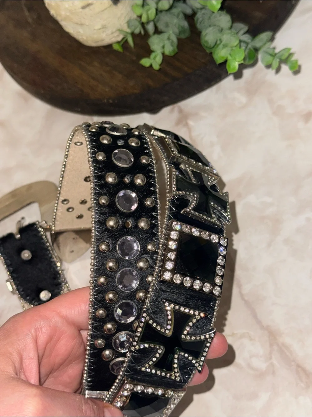 Black Studded Western Belt with Decorative Silver Buckle